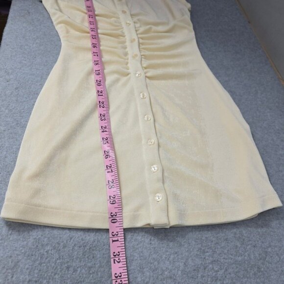 With Jean XS Mini Buttercream Dress Button Front Collared Ruched Bodycon Slinky - Picture 8 of 11